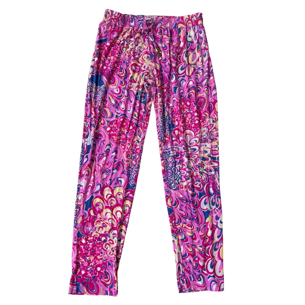 Lilly Pulitzer Pajama Pants Womens Medium Pink Floral Knit Lounge Drawstring M